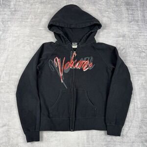 Volcom Sweatshirt Women Small Black Vtg Y2K Skater Script Spell Out Hoodie